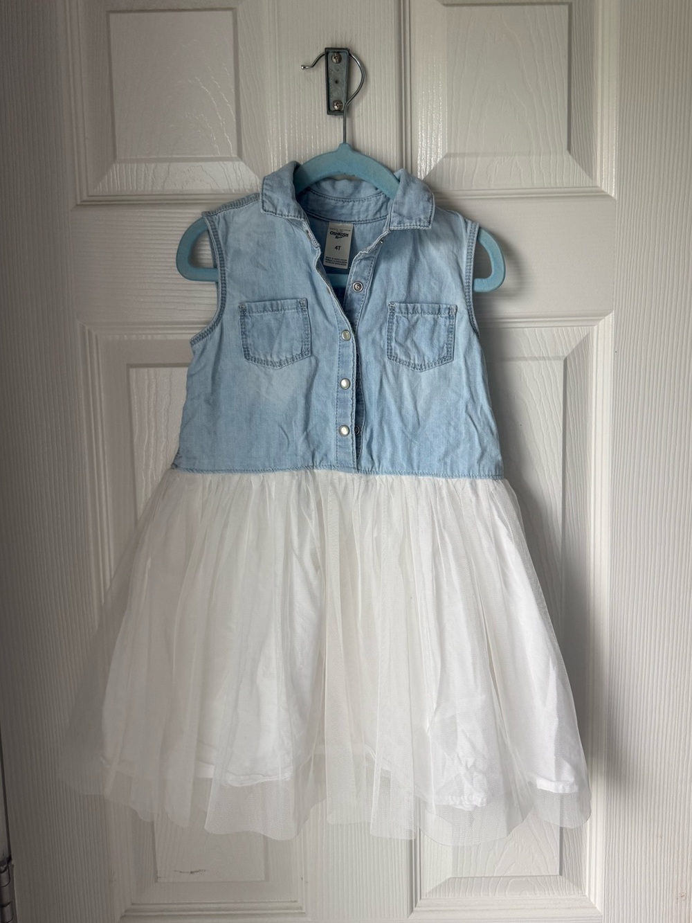 Girls Light Blue Denim & White Tulle Dress